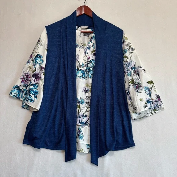 4pc set Van Heusen Women's Tops - Floral and Solid in Blue, Green, Cream Size L - Picture 9 of 16